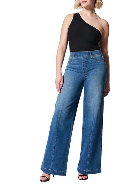 Coduop Women Seamed Front Wide Leg Jeans Stretch Denim Flare Jeans High ...