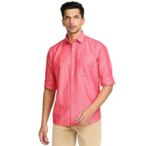 Colorplus Men Pink Warp Chambray Tailored Fit Cotton Blend Casual Shir ...