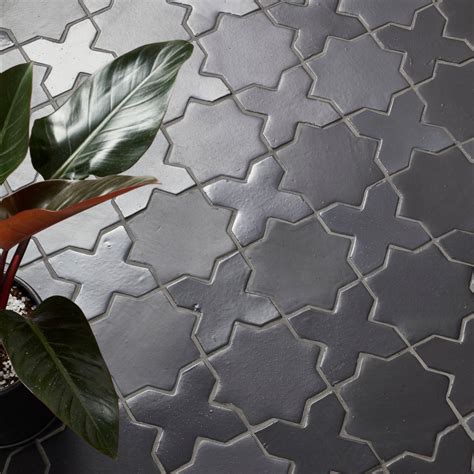 Zellige Charcoal Chabone Star Matte Ceramic Wall and Floor Tile - 6 x 6 ...