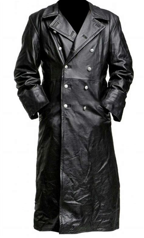 MEN‘S GERMAN CLASSIC WW2 MILITARY UNIFORM OFFICER BLACK LEATHER TRENCH ...