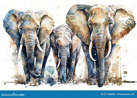 African Elephants Watercolor Predator Animals Wildlife. Stock Illustration - Illustration of ...