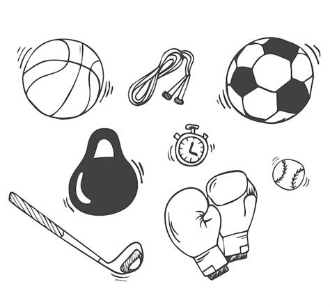 Doodle-Sport-Symbole. Fußball, Basketballbälle. Boxen und Golf ...