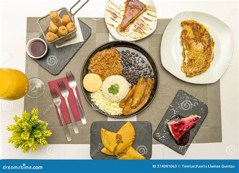 Some Typical Dishes of Venezuelan Food with a Flag Tray, Cachapas Stock ...