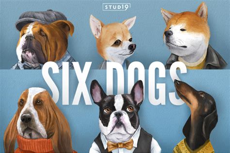 Six Dogs By artstudio19 | TheHungryJPEG.com