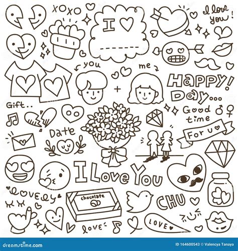Set of Cute Valentine`s Day Doodle. Cute Couple Doodle. Stock Vector ...