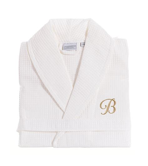 White Unisex Waffle Weave Monogram Bathrobe With Gold Font, Large ...
