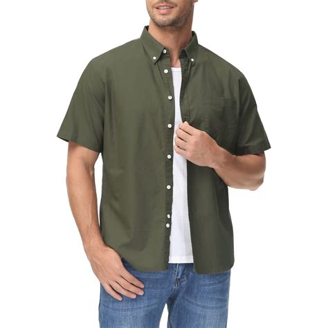 MCEDAR Slim-Fit Casual Oxford Shirt for Men Button Down Short Sleeve ...