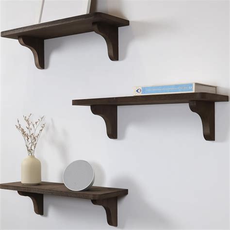 Amazon.com: Real Wood Dark Brown Shelf for Wall - 17 inch (3 Pack ...