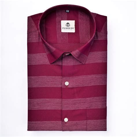 Wine Red Color Cotton Stripe Shirt For Men – Punekar Cotton