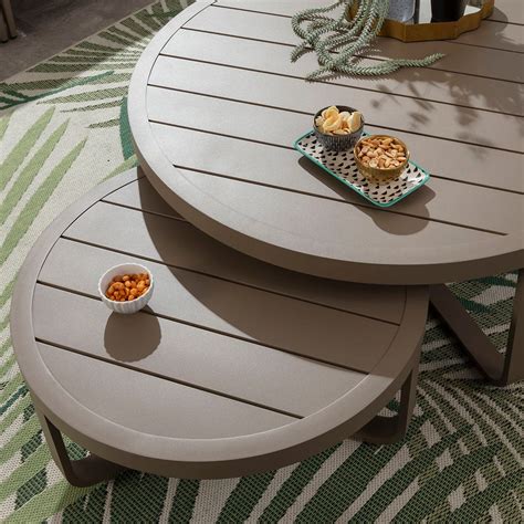 Cleo Small Round Outdoor Garden Coffee Table Beige Aluminium 68cm ...