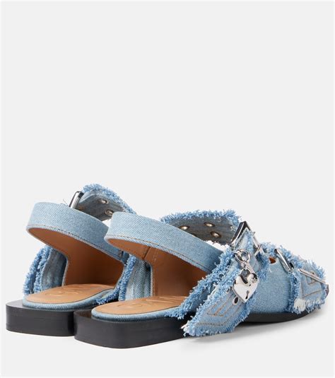 Feminine Buckle denim ballet flats in blue - Ganni | Mytheresa