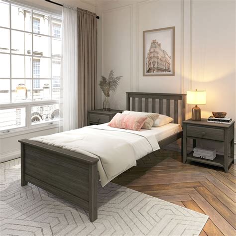 Plank+Beam Solid Wood Twin Bed Frame with Headboard, Classic Twin Size ...