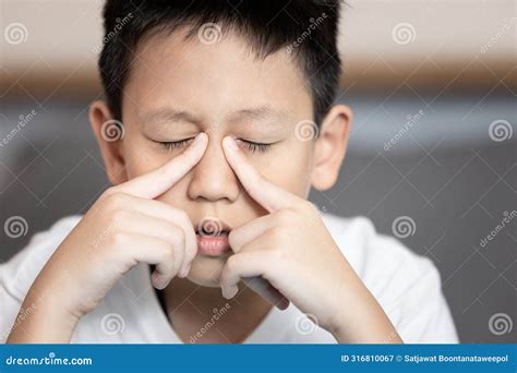 Child Boy Suffering Chronic Rhinosinusitis,Rhinitis Or Acute Sinusitis,pain In Nasal Cavity,nose ...