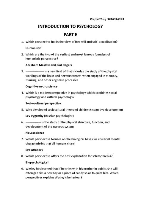Intro to Psych 101: MCQs Part E Study Guide - Studocu