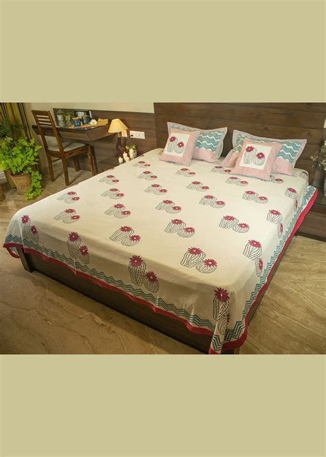 Get Registani Gulab - Hand Block Printed Cotton Bed Sheets And Pillow ...