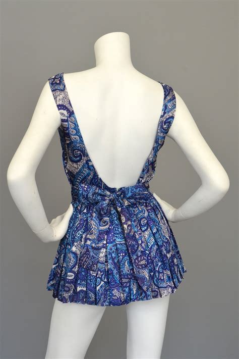 1950s Blue Paisley Vintage Pinup Romper Bathing Suit Playsuit ...