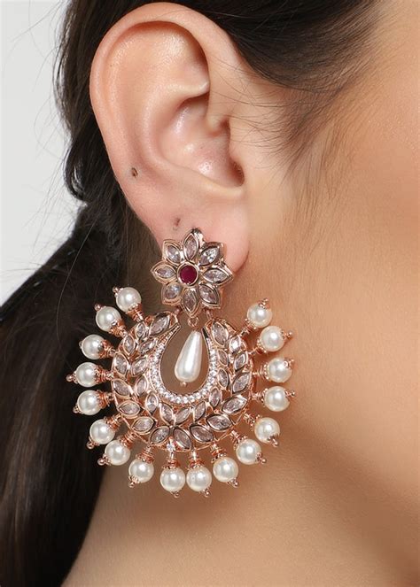 Get 24 Kt Rose Gold Plated American Diamond Marquise Pearl Frill ...