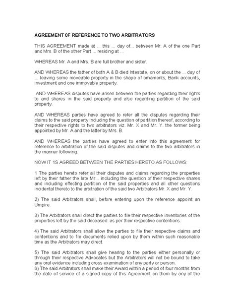Agreement 0F Reference TO TWO Arbitrators - AGREEMENT 0F REFERENCE TO ...