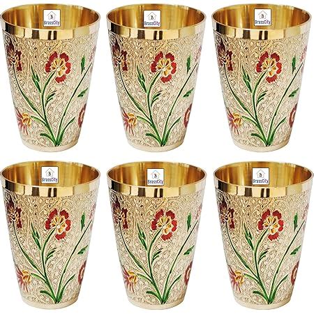 Buy KBB Mughal Design Etching Finish Brass Glass (Set of 6) Online at ...