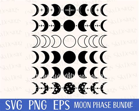 Moon Phase SVG Bundle Mystic Crescent Moon Clip Art - Moon Phases Clip Art