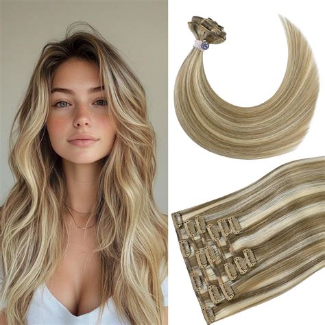 Amazon.com : Newfeeling Blonde Hair Extensions Real Human Hair Clip in ...