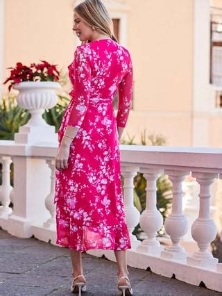 Sosandar Floral Ruffle Hem Wrap Dress, Pink