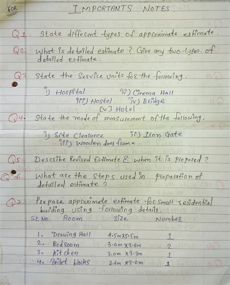 Quantity Survey Estimation & Valuation V.Imp Handwritte Notes - Civil ...