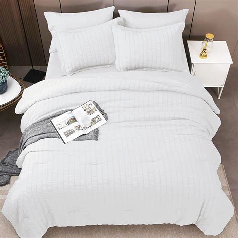 Amazon.com: HYMOKEGE White Queen Comforter Set Seersucker 8 Pieces, All ...