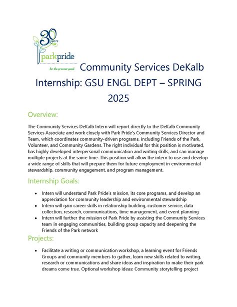 Community Services Internship with Park Pride (Spring 2025) – English Internships