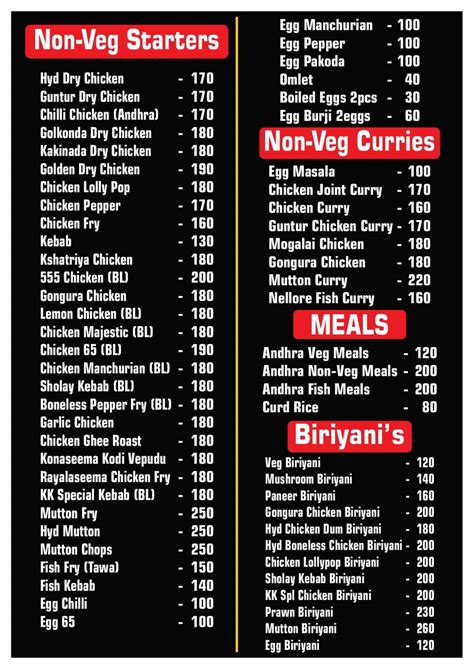Menu at Kethu's Kitchen, Hoskote, Near HJSS Convention hall Sulibele Road