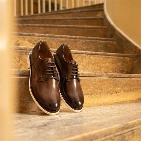 Brown Leather Caracas Brogue Derby Shoes with White Leather Sole - Sum ...