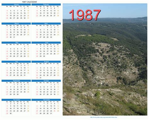 1987 Calendar (PDF, Word, Excel)