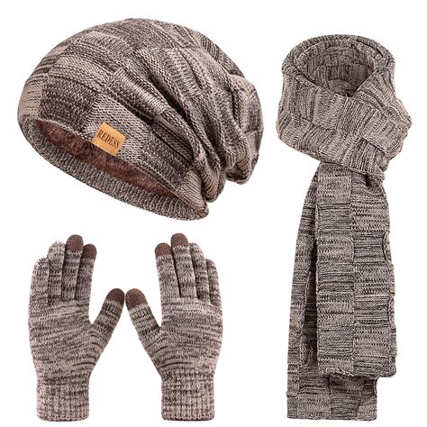 REDESS Men's Winter Beanie Hat Scarf & Glove Sets for Adult,Knit ...
