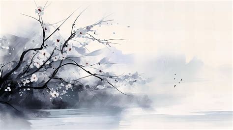 Premium AI Image | Sumie brush strokes Asian ink painting Serenity with ...