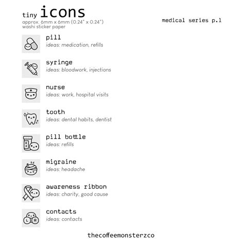 Tiny Icons - Medical (washi paper) – TheCoffeeMonsterzCo