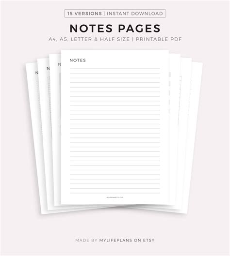 Buy Notes Pages Printable, Writing Paper, Blank Notes, Study Note ...