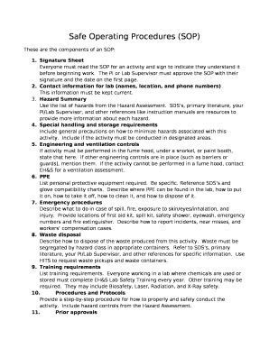 Safe Operating Procedures (SOP) Doc Template | pdfFiller