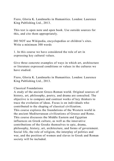 Fiero, Gloria K. Landmarks in Humanities. London Laurence King Publ.docx