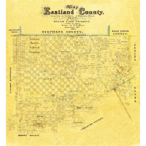 Historic County Map - Eastland County Texas - Blan 1875 - 23 x 25.06 ...