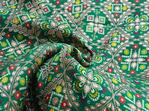 Green Geometric Printed Jacquard Fabric