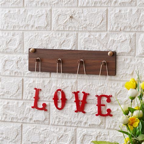 Brown & Red "LOVE" Sign Wooden Wall Hanging Showpiece – eCraftIndia