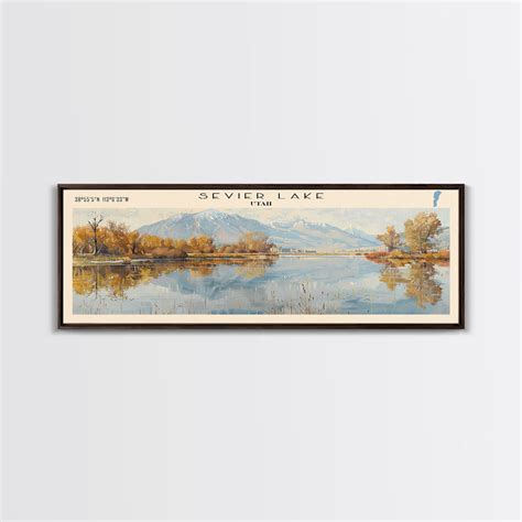 Sevier Lake Utah Panoramic Framed Canvas Print, Lake House Decor, Wall