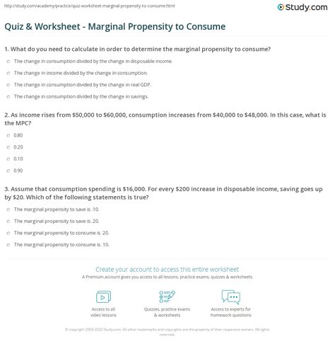 Quiz & Worksheet - Marginal Propensity to Consume | Study.com