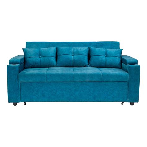 Stockholm Contemporary Fabric Sofa Cum Bed with Adjustable Back - Blue ...