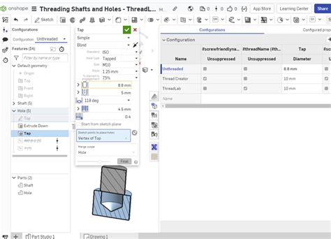 Image result for Onshape Hole Tap Types Tutorial