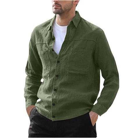 qolati Mens Cotton Linen Button Down Shirt Casual Stylish Long Sleeve ...