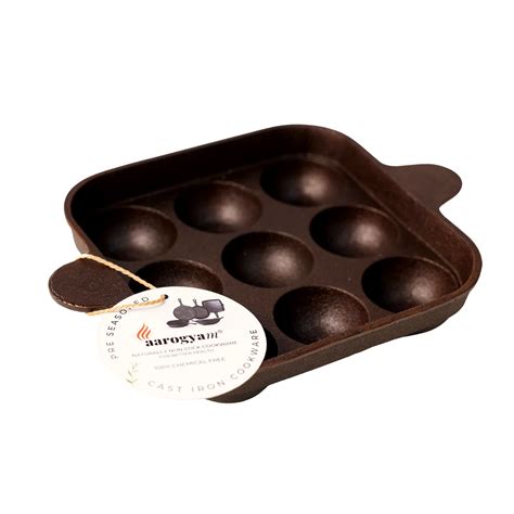 Aarogyam Cast Iron Paniyaram Pan 9 Cavity , with Ring at Bottom for ...
