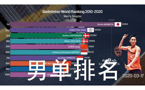 【羽毛球搬运】2010-2020 羽毛球男单 世界排名变化 | 数据可视化《GoBeess》_哔哩哔哩_bilibili
