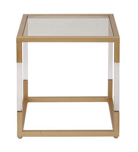 DecMode 19" x 20" Gold Metal Accent Table with Clear Glass Top and ...