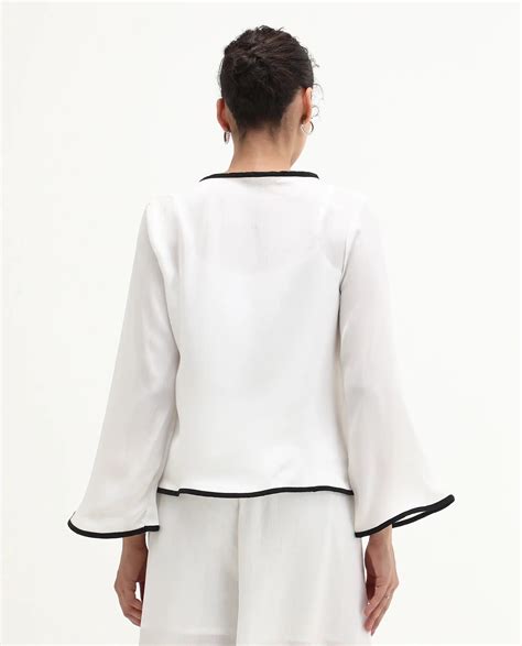 Rareism Women's Janula T White Polyester Round Neck Plain Bell Sleeve